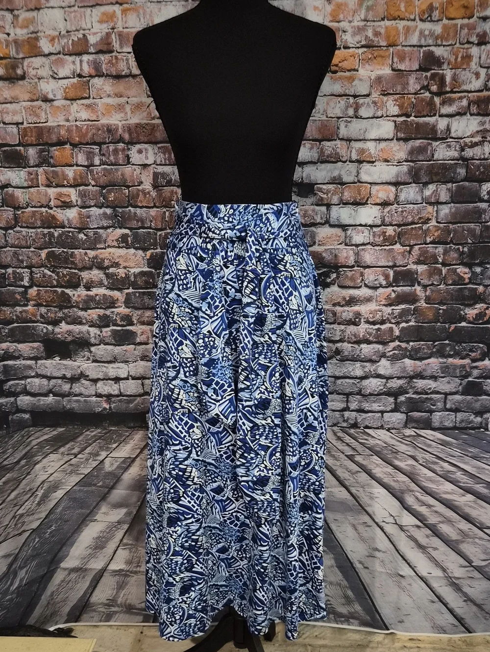 NY Collection Blue & White Printed Maxi Skirt